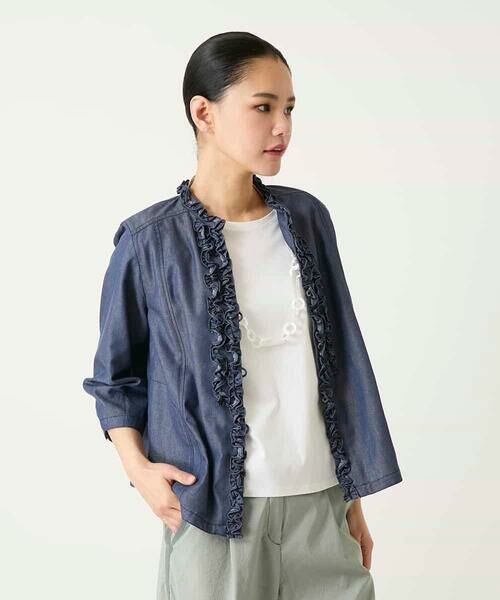 Maison de CINQ / メゾン ドゥ サンク シャツ・ブラウス | 【小さいサイズ】フリルアクセントダンガリーブラウス | 詳細2