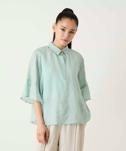 Maison de CINQ / メゾン ドゥ サンク シャツ・ブラウス | 【小さいサイズ】フレアスリーブ麻ブラウス | 詳細1