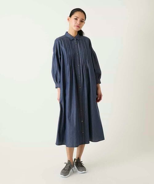 Maison de CINQ / メゾン ドゥ サンク ロング・マキシ丈ワンピース | 【小さいサイズ】ピンタックデザインダンガリーワンピース | 詳細1