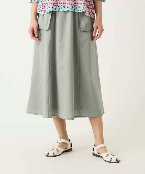 Maison de CINQ / メゾン ドゥ サンク ロング・マキシ丈スカート | 【小さいサイズ】リネンライクアウトポケットフレアスカート（ライトグレー）