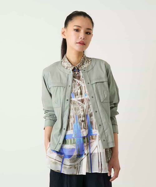 Maison de CINQ / メゾン ドゥ サンク ノーカラージャケット | 【小さいサイズ】リネンライクショートジャケット（ライトグレー）