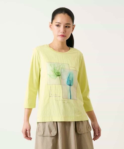 Maison de CINQ / メゾン ドゥ サンク カットソー | 【小さいサイズ】異素材ジョイントコラージュデザインカットソー（イエロー）