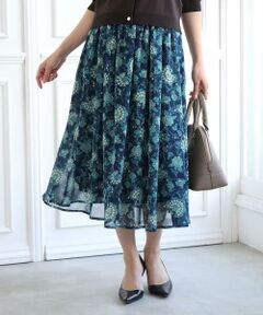 Maison de CINQ / メゾン ドゥ サンク ロング・マキシ丈スカート | 【小さいサイズ】更紗プリント花柄シフォンスカート/丈の長さが選べる/洗濯機で洗える/セットアップ対応