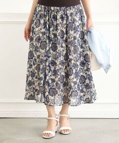 Maison de CINQ / メゾン ドゥ サンク ロング・マキシ丈スカート | 【小さいサイズ】更紗プリント花柄シフォンスカート/丈の長さが選べる/洗濯機で洗える/セットアップ対応