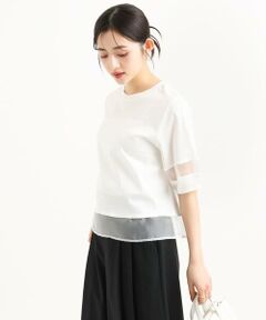 Maison de CINQ / メゾン ドゥ サンク カットソー | 【小さいサイズ】[洗える]シアー切替えランタンスリーブカットソー