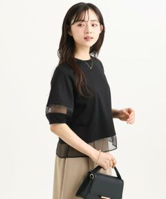 Maison de CINQ / メゾン ドゥ サンク カットソー | 【小さいサイズ】[洗える]シアー切替えランタンスリーブカットソー