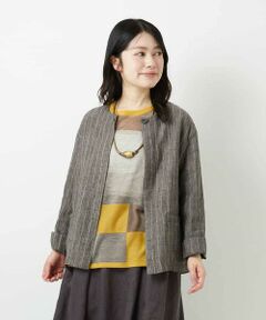 Maison de CINQ / メゾン ドゥ サンク ノーカラージャケット | [セットアップ対応]リネンステッチストライプジャケット