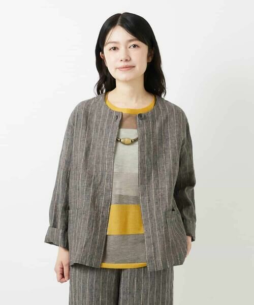 Maison de CINQ / メゾン ドゥ サンク ノーカラージャケット | [セットアップ対応]リネンステッチストライプジャケット | 詳細4