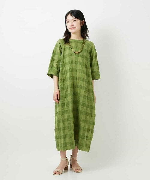 Maison de CINQ / メゾン ドゥ サンク ロング・マキシ丈ワンピース | [セットアップ対応]シャドーチェックワンピース（グリーン）