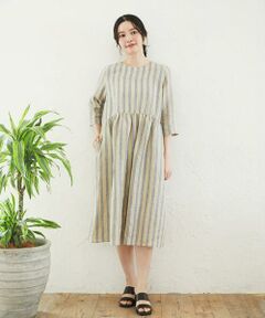 Maison de CINQ / メゾン ドゥ サンク ロング・マキシ丈ワンピース | ノーカラーリネンワンピース（ギンガムチェック／ストライプ）