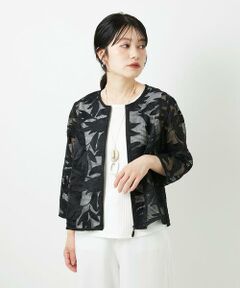 メッシュアップリケノーカラージャケット