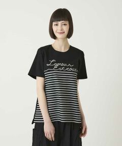 Maison de CINQ / メゾン ドゥ サンク カットソー | 【小さいサイズ】ラメロゴ刺繍ボーダープリントカットソー