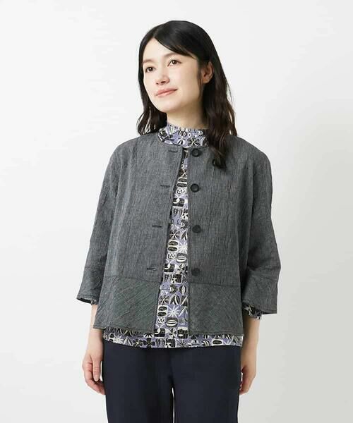 Maison de CINQ / メゾン ドゥ サンク シャツ・ブラウス | 綿麻ワッシャーペプラムデザインブラウス（ブラック）