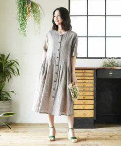 Maison de CINQ / メゾン ドゥ サンク ロング・マキシ丈ワンピース | 綿麻ワッシャーアシンメトリー切替ワンピース