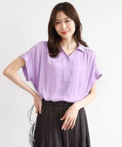 Maison de CINQ / メゾン ドゥ サンク シャツ・ブラウス | 【小さいサイズ】[瞬美シリーズ/UVカット/接触冷感/洗える]メタル釦デザイン サテン地ブラウス
