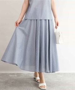 Maison de CINQ / メゾン ドゥ サンク ロング・マキシ丈スカート | 【小さいサイズ】[接触冷感/透湿性/洗える]ストライプ柄フレアースカート