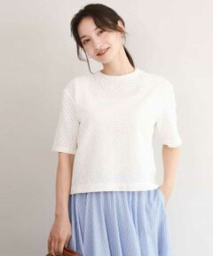 Maison de CINQ / メゾン ドゥ サンク カットソー | 【小さいサイズ】[洗える]ドット調アイレット レースTシャツ