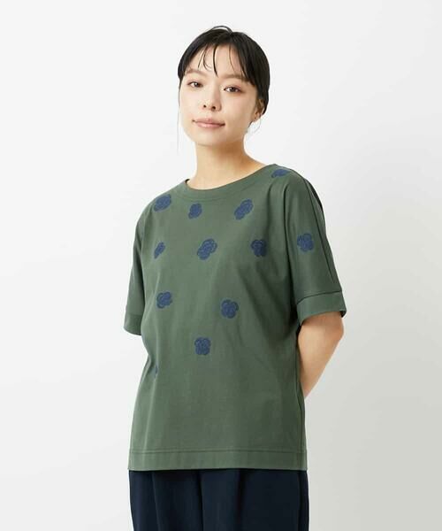 Maison de CINQ / メゾン ドゥ サンク カットソー | 天竺フラワー刺繍カットソー（カーキ）