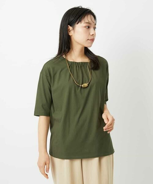 Maison de CINQ / メゾン ドゥ サンク カットソー | [日本製]クールローレルスカイコットTシャツ（カーキ）