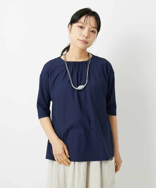 Maison de CINQ / メゾン ドゥ サンク カットソー | [日本製]クールローレルスカイコットTシャツ（ネイビー）