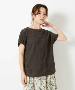 Maison de CINQ / メゾン ドゥ サンク カットソー | [日本製]ドットタックフレンチスリーブ異素材ドッキングカットソー