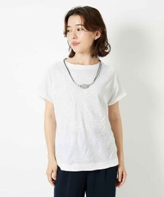 Maison de CINQ / メゾン ドゥ サンク カットソー | [日本製]ドットタックフレンチスリーブ異素材ドッキングカットソー