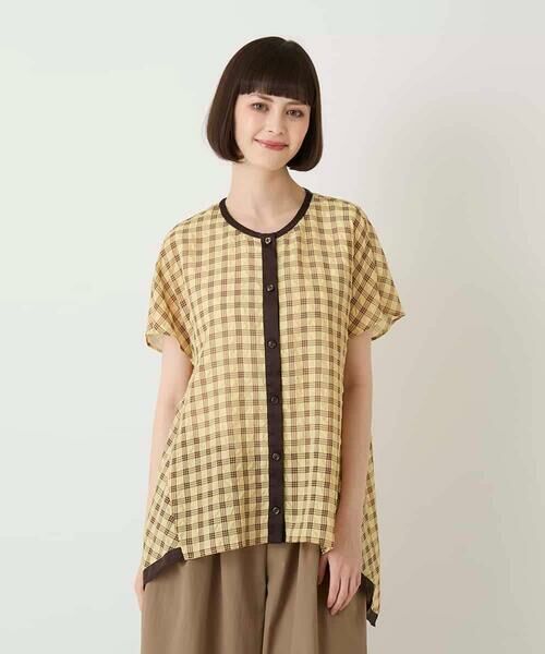 Maison de CINQ / メゾン ドゥ サンク シャツ・ブラウス | 【小さいサイズ】サッカーチェックイレギュラーヘムブラウス（イエロー）