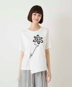 Maison de CINQ / メゾン ドゥ サンク カットソー | 【小さいサイズ/接触冷感】異素材切り替えフラワー刺繍デザインTシャツ