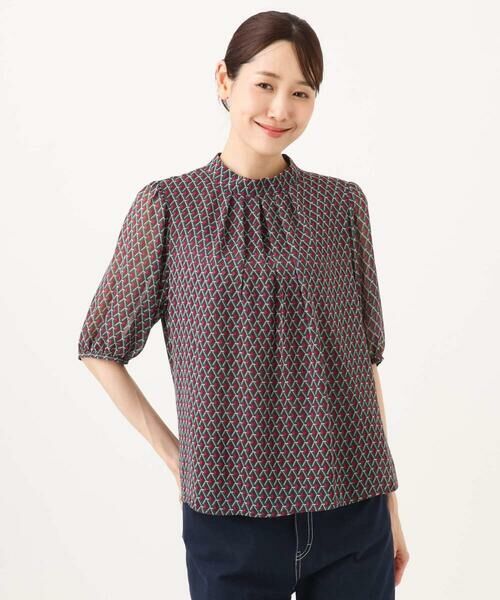 Maison de CINQ / メゾン ドゥ サンク シャツ・ブラウス | 【小さいサイズ】[洗える]ジオメットリック柄リボンタイ付きブラウス | 詳細16