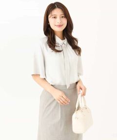 Maison de CINQ / メゾン ドゥ サンク シャツ・ブラウス | 【小さいサイズ】[洗える]レースボウタイ付きスタンドネックブラウス