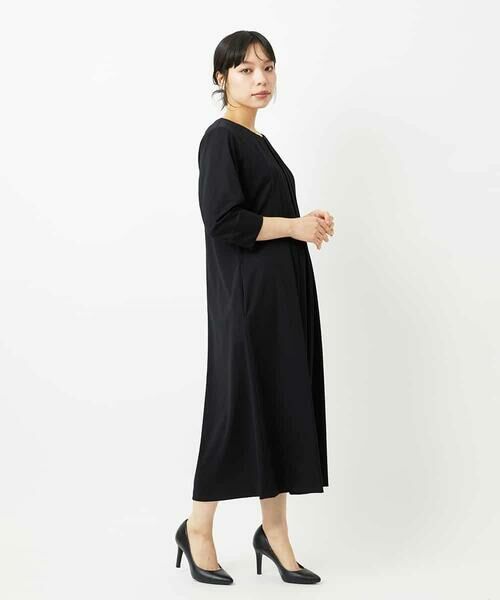 Maison de CINQ / メゾン ドゥ サンク ロング・マキシ丈ワンピース | タックフレア7部袖ワンピース（ブラック）