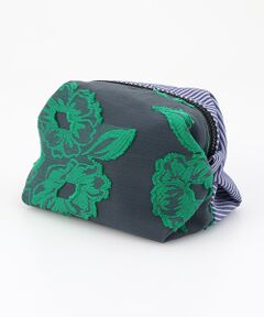 maison de F / メゾンドエフ ポーチ | Caramel pouch / green flower × blue stripe