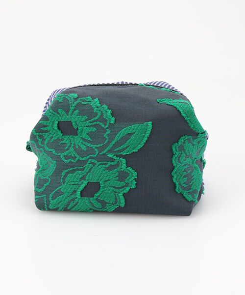 maison de F / メゾンドエフ ポーチ | Caramel pouch / green flower × blue stripe | 詳細1