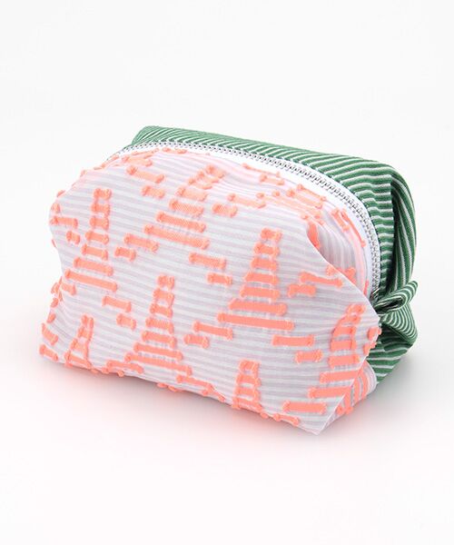 maison de F / メゾンドエフ ポーチ | Caramel pouch / pink triangle × green stripe（ピンク）