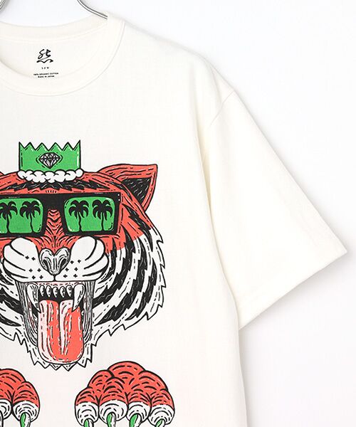 maison de F / メゾンドエフ Tシャツ | 【モルガ】GOTS ORGANIC TEE SEW by EIJI ゴッツ認証白クルーネックプ３版プリントTシャツ | 詳細2