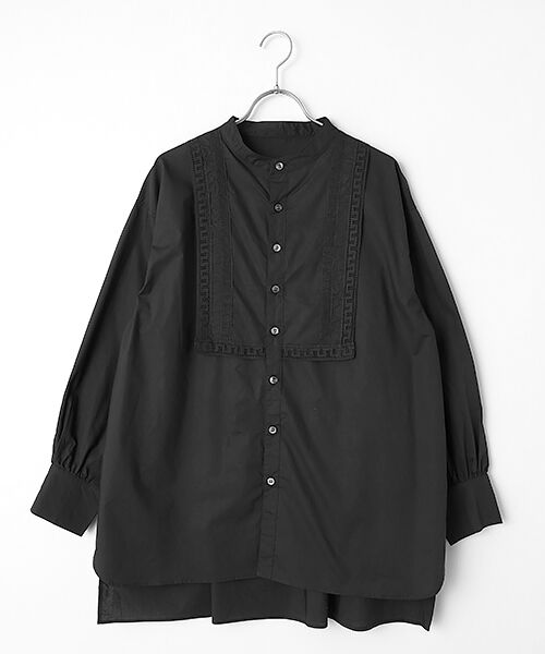 maison de F / メゾンドエフ シャツ・ブラウス | ナチュラルタイプライター　イタリアンフィレレースヨークシャツ（クロ）