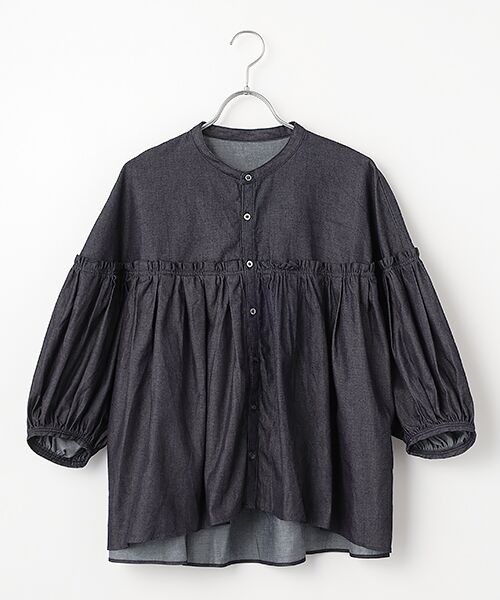 maison de F / メゾンドエフ シャツ・ブラウス | 5.4ozデニム バンドカラーブラウス（045デニム）