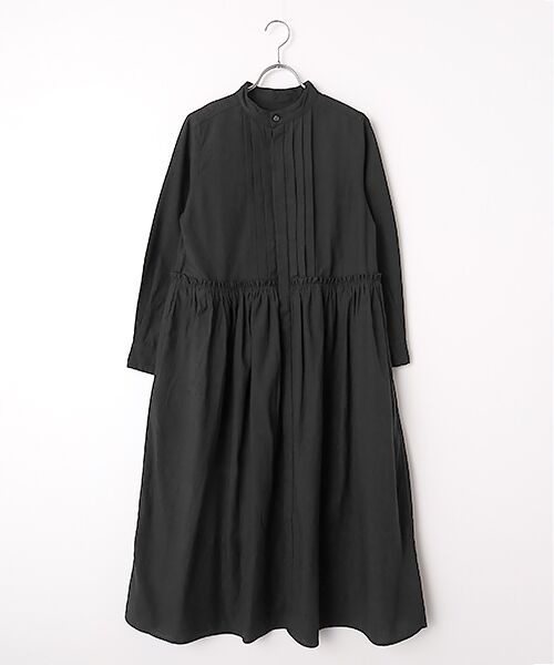 maison de F / メゾンドエフ ロング・マキシ丈ワンピース | トリプルワッシャーLC　タックシャツワンピース（クロ）