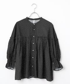 maison de F / メゾンドエフ シャツ・ブラウス | ドットプリント　バンドカラーギャザーブラウス