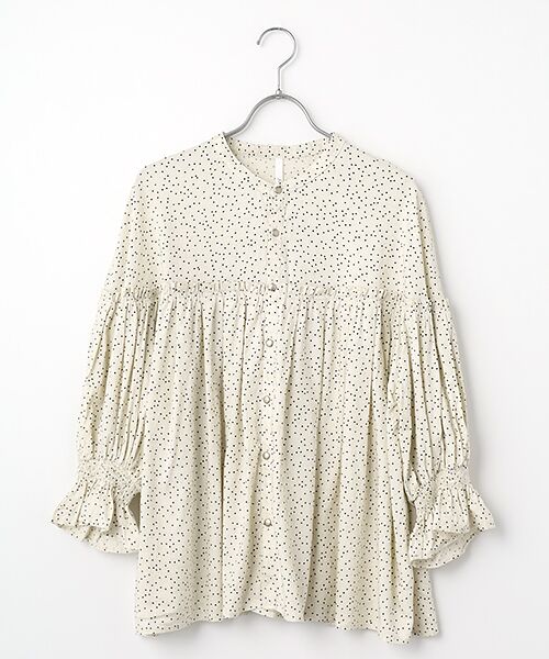 maison de F / メゾンドエフ シャツ・ブラウス | ドットプリント　バンドカラーギャザーブラウス（011オフドット）