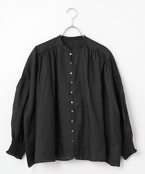 maison de F / メゾンドエフ シャツ・ブラウス | フレンチリネン　シャーリングブラウス（001クロ）