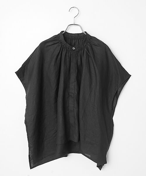 maison de F / メゾンドエフ シャツ・ブラウス | フレンチリネン　比翼明きシャーリングワイドブラウス（001クロ）