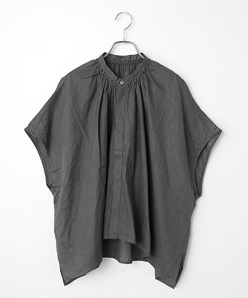 maison de F / メゾンドエフ シャツ・ブラウス | フレンチリネン　比翼明きシャーリングワイドブラウス（007チャコール）