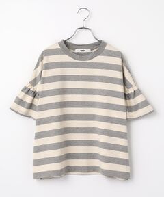 maison de F / メゾンドエフ Tシャツ | 度詰め天竺ボーダー　ギャザースリーブPO