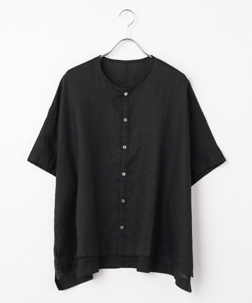 maison de F / メゾンドエフ シャツ・ブラウス | フレンチリネン　クルーネックワイドブラウス（001クロ）