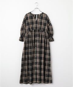 maison de F / メゾンドエフ ロング・マキシ丈ワンピース | コットンチェック　ギャザースリーブOP