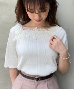 MAJESTIC LEGON / マジェスティックレゴン カットソー | スクエアフラワーリブトップス