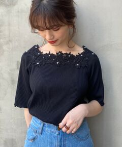 MAJESTIC LEGON / マジェスティックレゴン カットソー | スクエアフラワーリブトップス