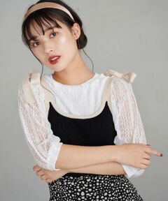 MAJESTIC LEGON / マジェスティックレゴン シャツ・ブラウス | リボンビスチェ＆レースブラウスset