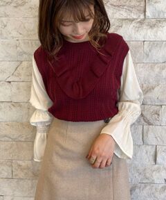 MAJESTIC LEGON / マジェスティックレゴン ニット・セーター | パウダーサテンスリーブフリルニット